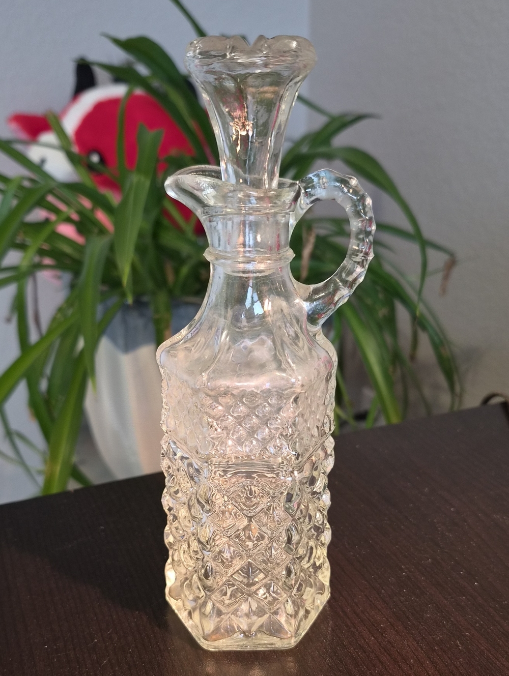 VTG Anchor Hocking Wexford Glass Oil Vinegar Cruet Decanter Clear Diamond Design